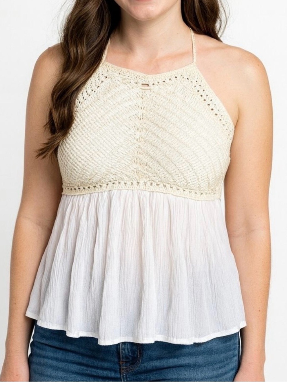 O'Neill Cream Crochet Halter Tank Top